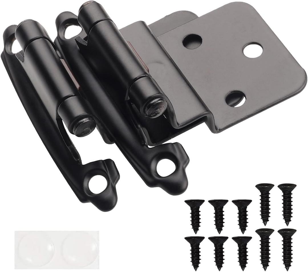 DecoBasics 3/8" Inset Cabinet Hinges Black (10 Pair -20 Pcs) Offset Self Closing Matte Black Cabinet Hinges for Kitchen Cabinets w/Bumpers & Upgraded Screws