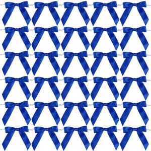AIMUDI Royal Blue Bows 2.5" Satin Bows for Gift Wrapping Tiwst Tie Bows for Treat Bags Candy Cake Pop Baskets Invitations Wedding Baby Shower Independence Day Decorations - 50 Counts