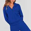 PRETTYGARDEN Women's 2 Piece Outfits Casual Lapel Half Zip Sweatshirts and Wide Leg Pants Tracksuit Sets (Blue, S)