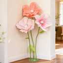 5.9Ft Giant Paper Poppy Flowers for Decor - Lifesize Artificial Poppies with Stand for Wedding, Party, Mother's Day, Realistic Large Floral Backdrop for Photography, Window Event Display (Pink Orange)