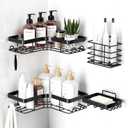 Sakugi Corner Shower Caddy - 4-Pack Shower Organizer with Soap Holder & Toothbrush Holder, Rustproof Metal Shower Shelves, Laundry, Kitchen, Bathroom Organizers and Storage Solution, Large, Black