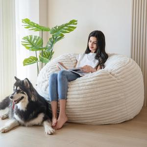 MAXYOYO Bean Bag Chair for Adults, Large 5 ft Bean Bag Chair with Foam Filling, Ultra Soft Fur Lazy Sofa for Living Room Bedroom, Machine Washable Cover (Beige)