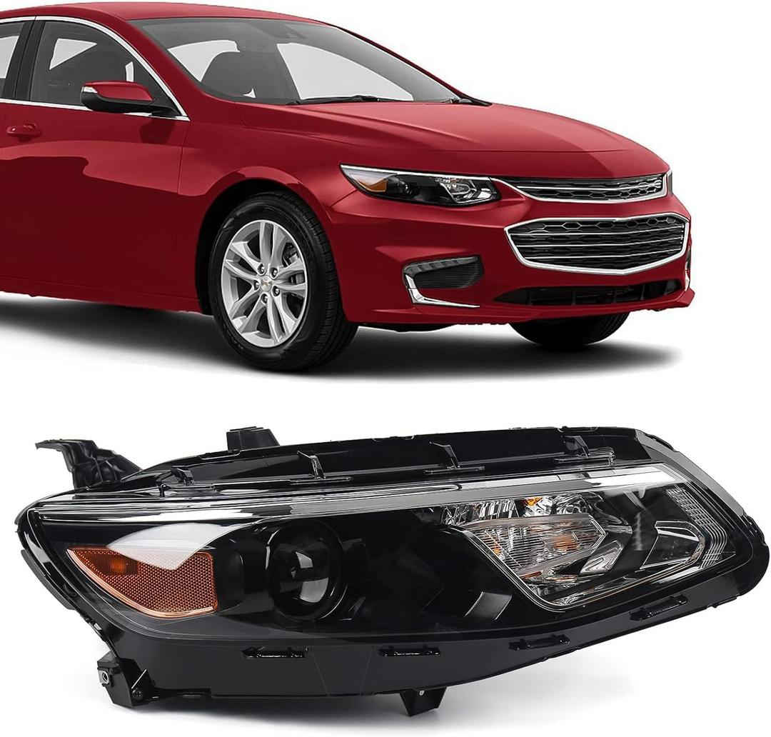 FIONE Headlight Assembly for Chevy Malibu Projector 2016-2018 Replacement Halogen Headlamp Right Passenger Side 84585120 GM2503426