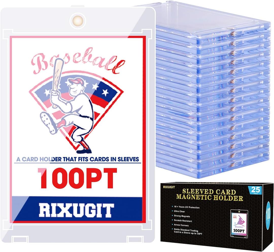 25-Pack Sleeved Card Magnetic Holders - 100pt Magnetic Card Case, Fits Sleeved Card First, One Touch Card Holder, Inner Size 2.633.70, Clear Hard Case for Trading Cards, Sports Card, Games Cards