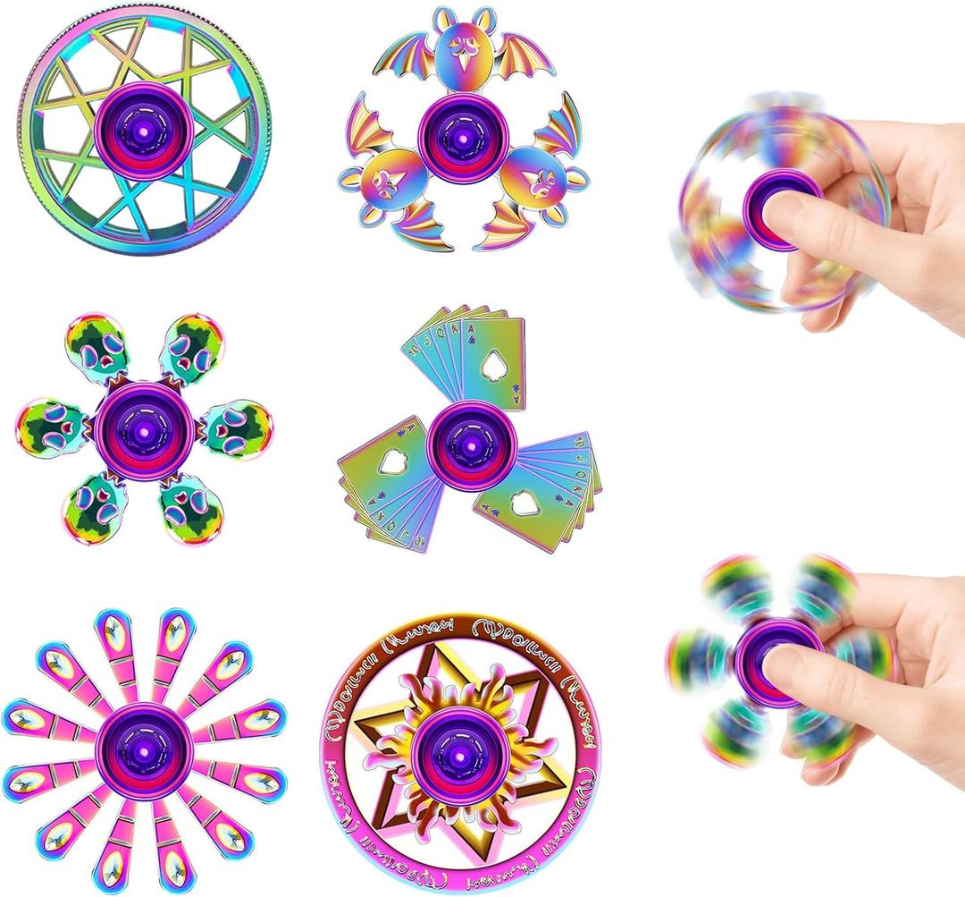 6 Pack Metal Fidget Spinner for Kids and Adults, Fidget Toys for Focus, Stress Relief, ADHD & Anxiety, Sensory Fidget Set for Blue Monday Relief