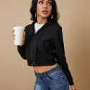 Women's Zip Up Hoodies Cropped Cardigan Jacket Drawstring Hooded Sweatshirts Casual Long Sleeve Top… (Black, L)