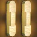 Alabaster Wall Sconce, 20" Natural Marble Wall Sconce, Brass Alabaster Sconces Set of Two, Indoor Modern Bathroom Sconces Wall Lighting for Living Room, Bedroom, Hallway, Stairs
