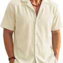 EKLENTSON Men Button Down Shirts Summer Beach Casual Shirt Beigewhite 2XL (White, XXL)
