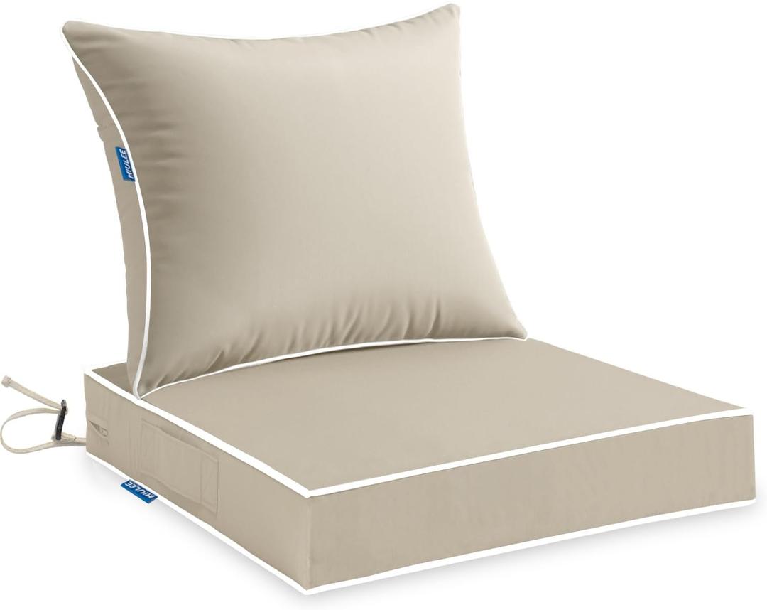 MIULEE Outdoor Seat Cushion Set Beige 24 x 24 x 4 Inch Waterproof & Fade Resistant Deep Seat and Back Patio Furniture Cushions with Handle and Adjustable Straps Cushions for Chair Couch