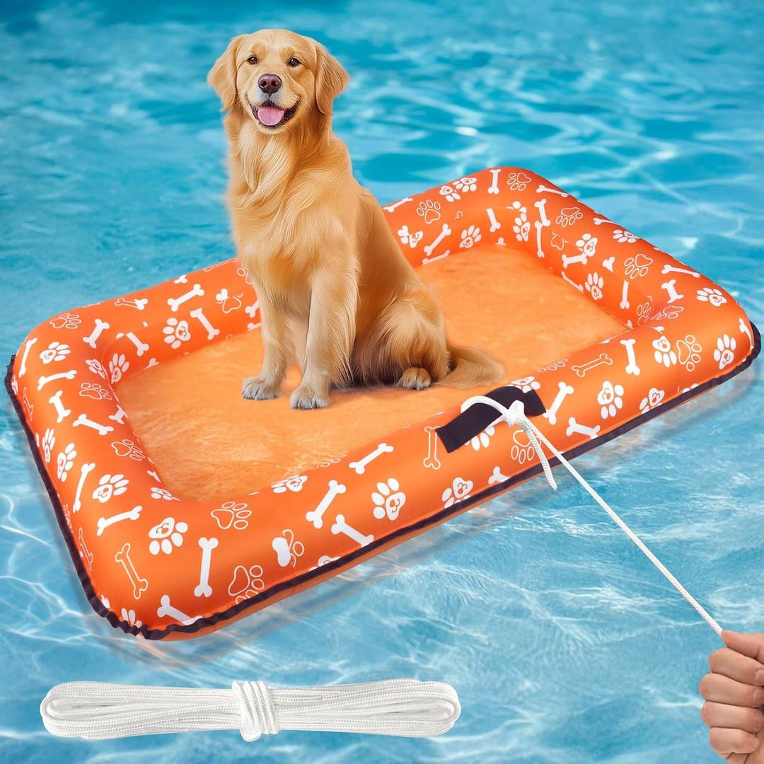 Dog Pool Float for Small Medium Large Dogs, Inflatable Puppy Raft for Pool Lake, Stable Floating Dog Bed & Pet Water Mat with Rope Handles, Durable Oxford & Thick PVC