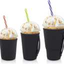 Iced Coffee Sleeve Insulator Sleeves for Cold Drinks Beverages, 3 Pack Reusable Neoprene Cup Sleeve with Handle for 16-32oz Coffee cupsBlack