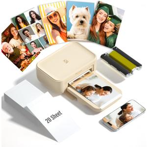HPRT CP4100 Photo Printer - Plus 4x6 Bluetooth Instant Picture Printer with 20 Sheets & Ribbon - Wi-Fi, Premium Dye Sublimation - 300 DPI Display Resolution - Editing App for Fun, Creative Photos (Beige)