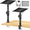 Heigh & Angle Adjustable Desk Clamp Speaker Stands for Samsung HW Q990D/Q990C/Q930C Edifier, KRK, Klipsch, Polk, Yamaha Large Speakers with Cable Management, Studio Monitor Stands Wr Headphone Holder