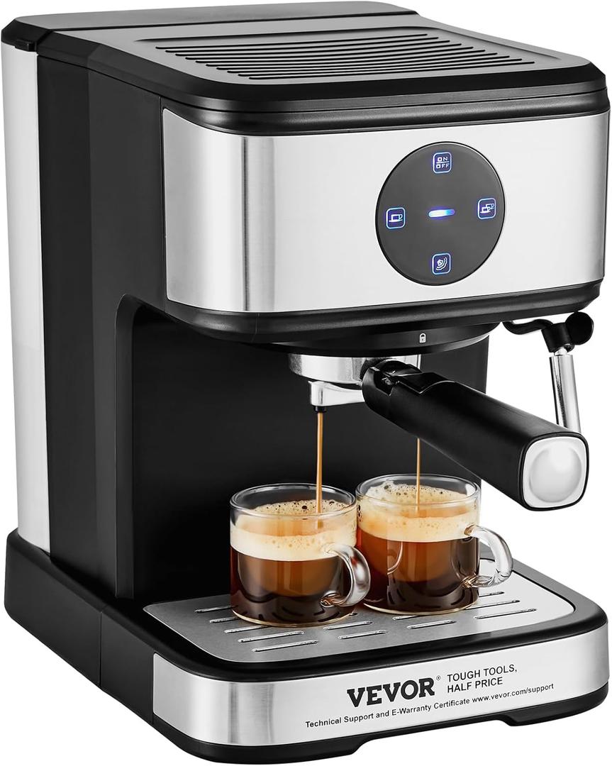 VEVOR Espresso Machine, 15 Bar Coffee and Espresso Maker with Milk Frother Steam Wand, Professional Semi-Automatic Cappuccino Latte Machine with Touch Screen & Removable Water Tank, NTC Control System