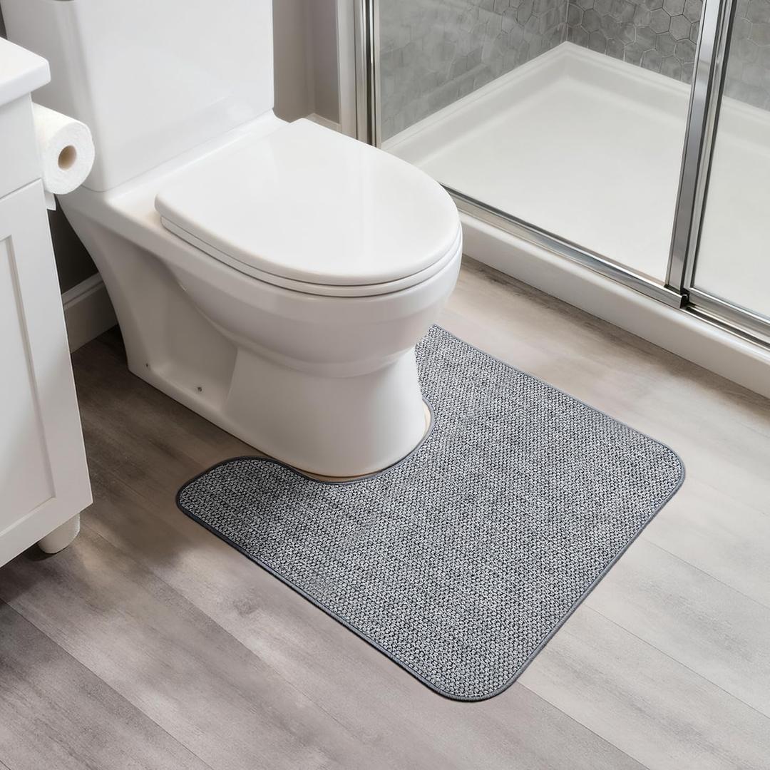Toilet Rugs U Shaped Bathroom Rug,Machine Washable Non Slip Quick Dry Super Absorbent Ultra Thin Toilet Mats for Bathroom Toilet.Grey,1'8"x2'(20x24inch)