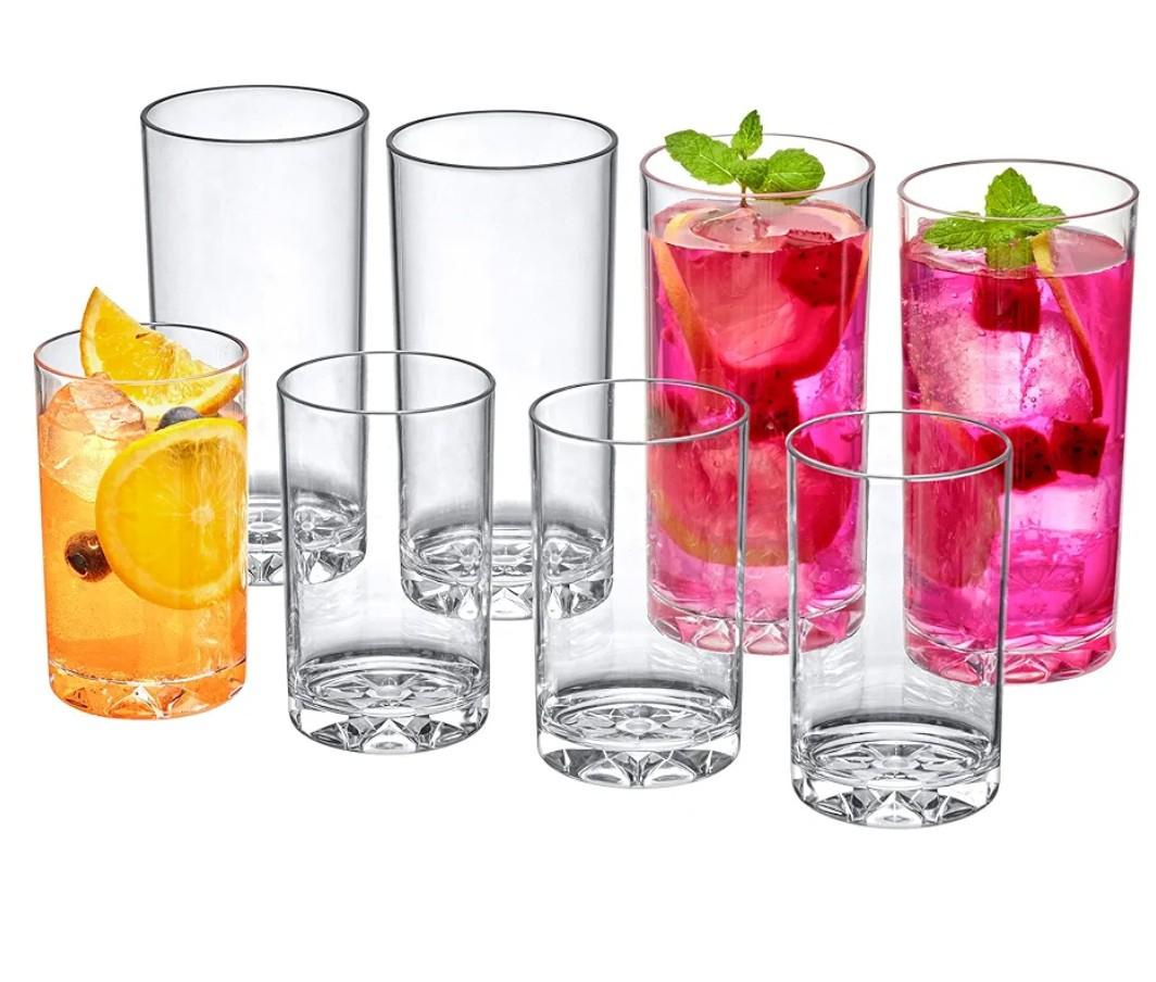 Amazing Abby Liberty 10-Ounce and 16-Ounce Tumblers (Set of 8), Drinking Glasses, Reusable Cups, BPA-Free, Shatter-Proof, Dishwasher-Safe (Made of Plastic, NOT Glass) 16 piece set