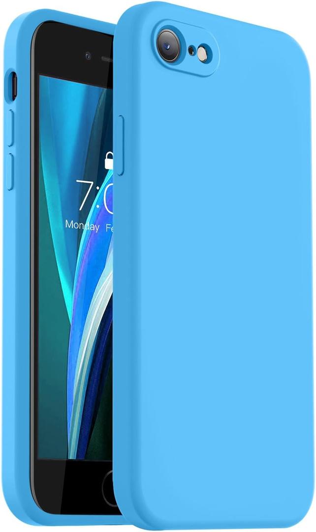 Vooii for iPhone SE Case 2022/3rd/2020,iPhone 8/7 Case, Upgraded Liquid Silicone with [Flat Edges] [Camera Protection] [Soft Anti-Scratch Microfiber Lining] Phone Case for iPhone SE - Light Blue
