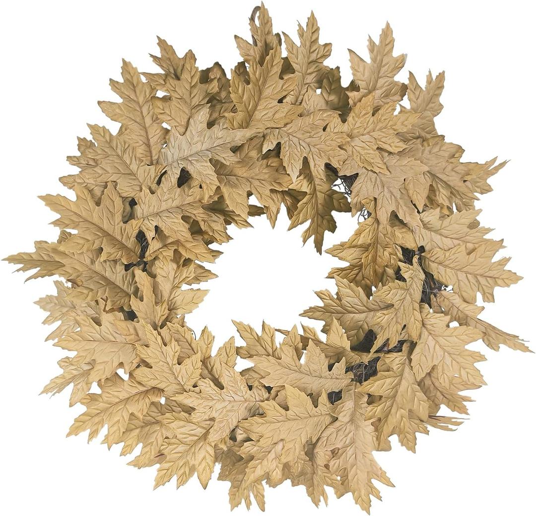 Artificial DIY Fall Wreath for Front Door - 18" Maple Leaf Autumn Wreath, Thanksgiving Decor for Indoor Outdoor Window Wall Door (Yellow)