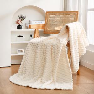 Cream White Throw Blanket 50"60" inches Fuzzy 3D Jacquard Decorative Flannel Fleece Super Soft Plush Cozy Blanket for Couch Sofa Chair Lightweight