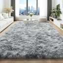 HQAYW 5x8 Fluffy Tie-Dyed Light Grey Area Rugs for Living Room Bedroom, Ultra Soft Plush Shaggy Bedside Rug, Non-Slip and Machine Washable Carpet for Kids Girls and Boys, Dorms, Nursery, Home Decor