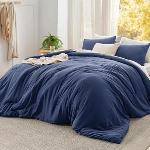 Bedsure Super King Comforter Set, Navy Soft Prewashed Bedding for All Seasons, 3 Pieces GentleSoft Bed Set, 1 Lightweight Comforter (120"x120") and 2 Pillowcases (20"x36")