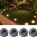 Glass Solar Ground Lights with Crystal Style, Modular-Design Waterproof In-Ground Light for Patio Pathway Lawn Yard Deck Walkway, Decorative Disk Lighting for Garden Bed, Warm White (4 Pack)