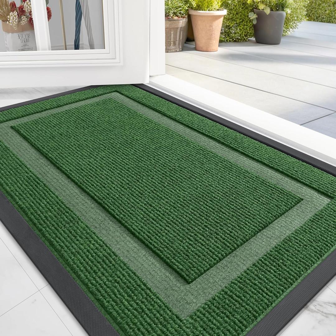 OLANLY Front Door Mat Indoor Outdoor Entrance, Waterproof All-Season, All-Weather Doormat, Sturdy Natural Rubber, Fade Resistant, Low Profile, Easy Clean Patio Porch Entryway Mat, 29.5x17, Green