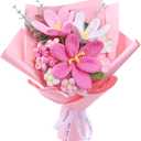 Crochet Flower Bouquet: Crochet Tulips Bouquet Handmade Knitted Flowers with Mother's Day Birthday Employee Appreciation Wedding Teachers' Day Decoration (Pink)