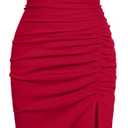 Ihot 2026 Women's Mock Neck Side Slit Ruched Bodycon Cocktail Party Wedding Guest Midi Dress (Red, S)