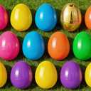 MGparty 50 Pcs 3.5" Large Fillable Easter Eggs with 8 Golden Eggs, Plastic Easter Eggs Empty Bulk for Egg Hunt, Easter Basket Stuffers, Party Favors and Decorations
