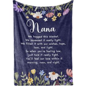 InnoBeta Nana Gifts, Grandma Gifts for Nana, Flannel Throw Blankets on Mother's Day, Christmas, Birthday, 50" x 65", Blue Flowers