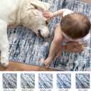 Lansny Modern Abstract Runner Rug 2.6x12, Grey Blue White Washable Long Kitchen Runner Non-Slip Soft Hallway Rug Runner Thin Print Faux Wool Carpet for Entryway Bedroom Laundry Room Indoor Home Decor