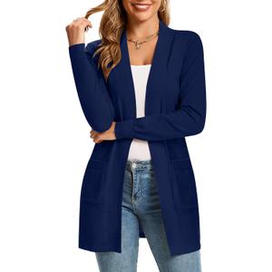 Women's Cardigan Sweaters Long Sleeve Soft Open Front Knit Cardigan with Pockets (Medium, Navy)