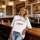4th of July Shirts Women Embroidered 1776 American Flag Shirt 2026 Patriotic Shirts Oversized Short Sleeve Tee Tops (White, XL)