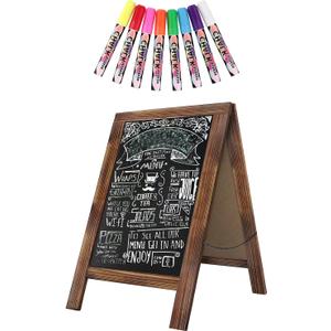 Rustic Whitewash Double Sided Chalkboard, 10"*14" Tabletop Stand, Small Countertop Chalkboard Easel with 8Pcs Liquid Chalk for Menu, Kitchen, Restaurants, Bar, Wedding and Home Decor (Torched Brown)