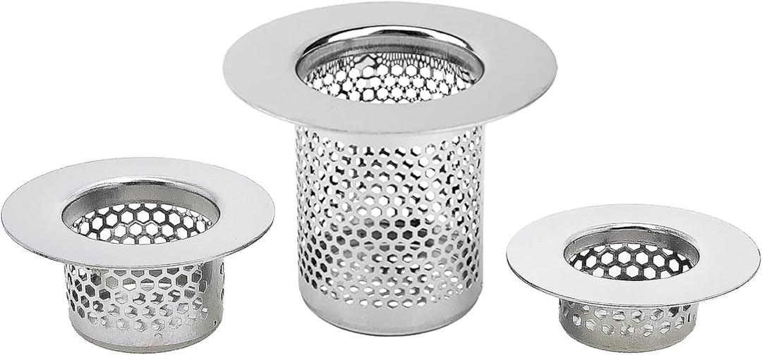 Bathroom Drain Strainers (Set of 3 Sizes), Hair Catcher for Bathroom Sink Bathtub Shower Floor Drain, Stainless Steel Filter Trap Fit Drain Hole from 1.2 to 2.17 (1x1.97"&1x1.0"&1x0.68")