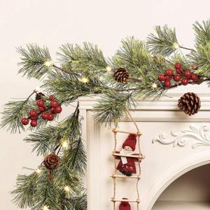 SHareconn 2 Pcs 6FT Prelit Smokey Christmas Garland with Battery Operated Timer, Multi-Color Lights, Lighted Cedar Pine Garland with Cones for Mantle Stairs Fireplace Indoor Outdoor Decoration, 6 FT