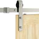 JUBEST 6.6FT Brushed Nickel Sliding Barn Door Hardware Kit Smoothly and Quietly J Shape Hanger Roller Flat Track Kit,Heavy Duty Nickle Barn Door Track,Easy to Install