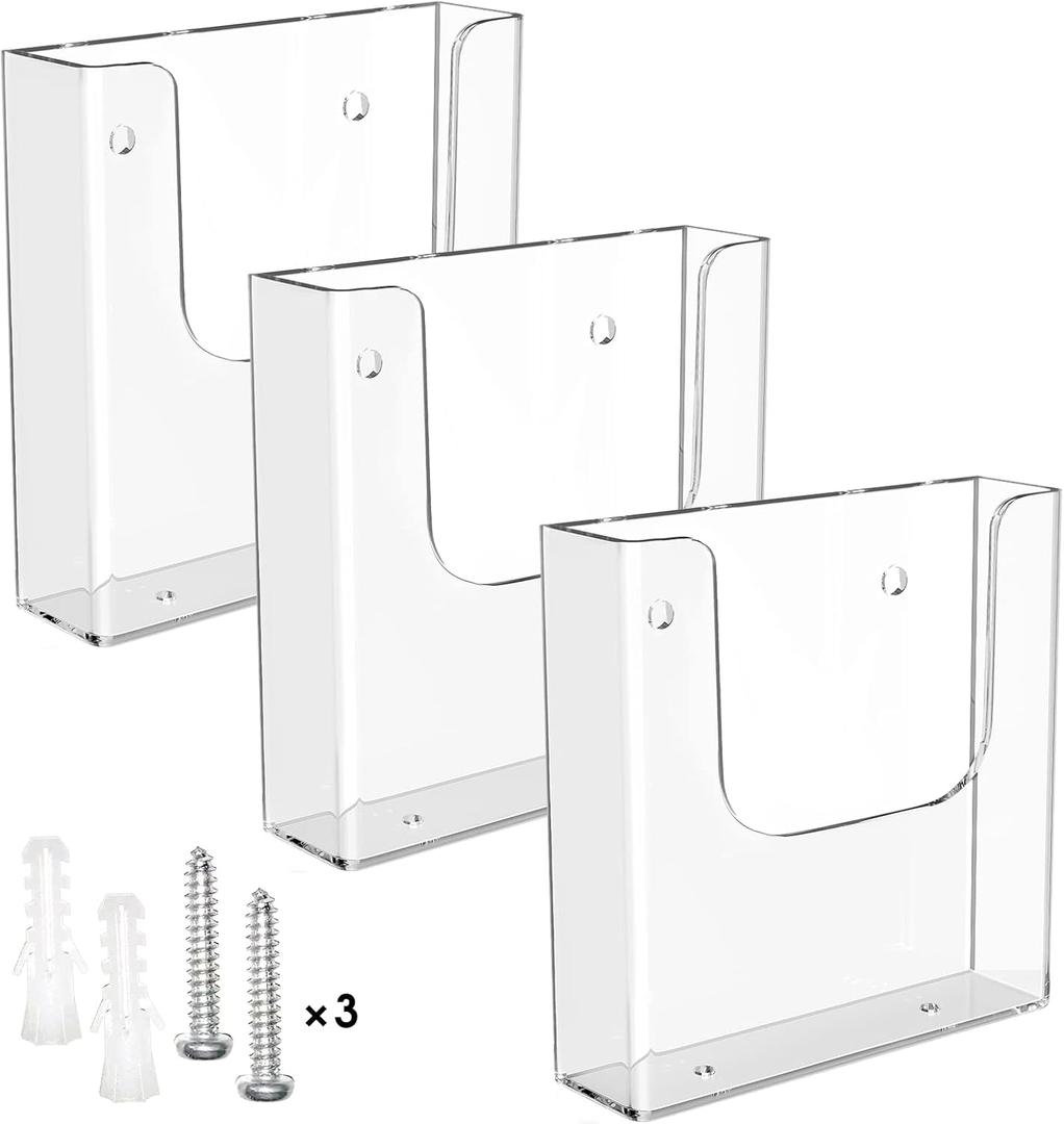 MaxGear Brochure Holder 6x9 Inch Acrylic Wall Mount Pamphlet & Flyer Holder, Clear Plastic Organizer for Handouts and Marketing Literature, 3 Pack