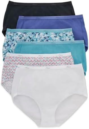 Hanes Women's High-Waisted Brief Panties, 6-Pack, Moisture-Wicking Cotton Brief Underwear 2XL, Solid Print Mix 