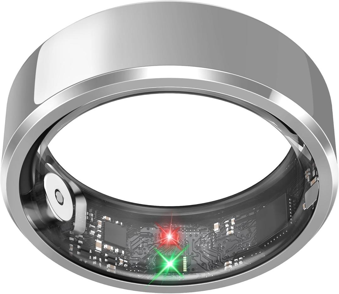 Health Smart Ring for Men Women, Fitness Tracker with Heart Rate/Blood Pressure/Blood Oxygen Monitor,Sleep Tracker,Pedometer, IP68 Waterproof Ring for iPhone&Android, No Subscription (Silver, Size 9)