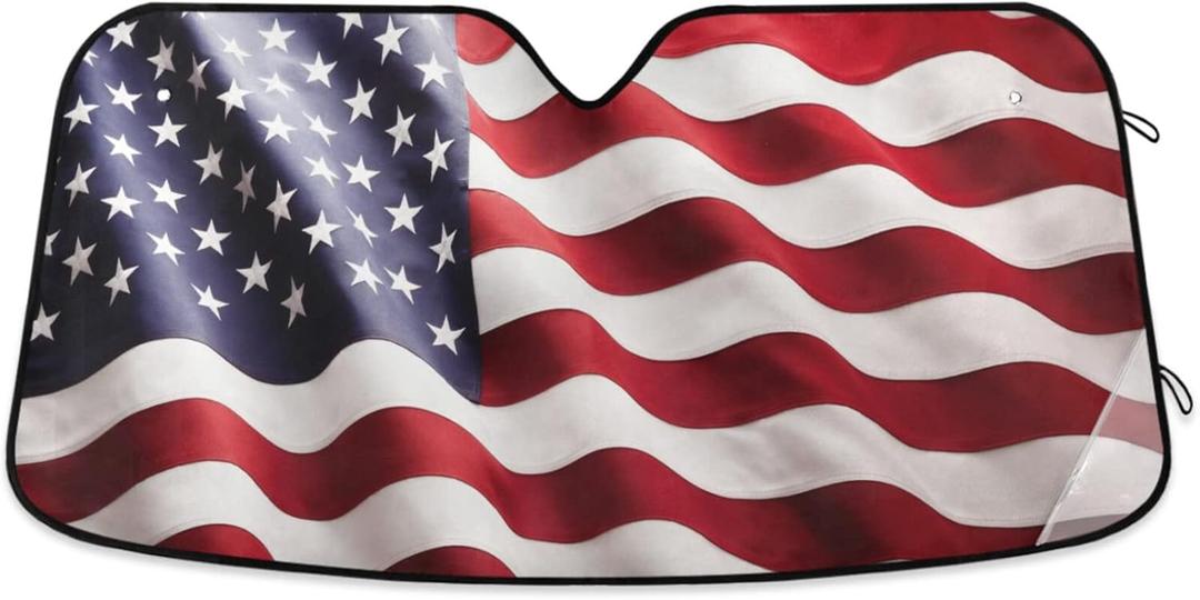 American Flag Windshield Sun Shade for Front Patriotic Flying USA Flags Car Window Shades Protector Foldable Reflective UV Rays Keep Your Vehicle Cool Fit Car Truck SUV (55*27.6inch)