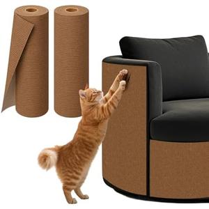 PowerKing Cat Scratch Furniture Protector, 78.7"x15.8" Self-Adhesive Cat Scratch Mat for Couch & Sofa, Trimmable DIY Cat Scratcher Pads for Indoor Cats (Brown)