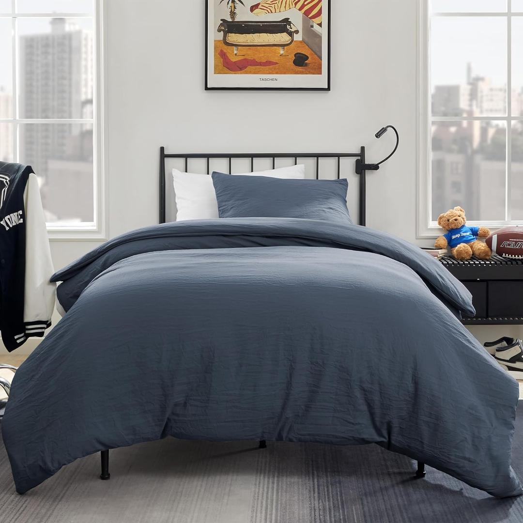 SLEEP ZONE Duvet Cover Twin/Twin XL Size, Stone Washed, Soft and Comfortable with Natural Wrinkles, Easy Care, Gift-Wrapped, Safe and Skin-Friendly(Flint Stone Blue, Twin/Twin XL)