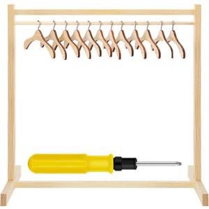 Estune Dog Garment Rack with 12 Wood Pet Clothes Hanger Wooden Dog Dress up Storage Small Closet Pet Clothes Organizer Accessories for Doll Cat and Puppy(Small)