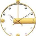 Gold Round Metal Wall Clock, Battery Operated Silent Crystal Decorative Clock for Living Room Decoration, 20 Inch for Living Room, Bedroom and Office