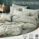 LEMIROE Botanical Cotton Comforter King Size - Dusty Green Comforter Printed with Luxurious Greyish-Green Ferns on Beige,Reversible Lightweight Bedding Sets 3Pcs (104"90")