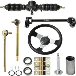 JNDO Go Kart Steering kit 380mm Steering Shaft+340mm Rack and Pinion+300mm Steering Wheel+150mm Steering Column+240mm Tie Rods+80mm Sleeve Suitable for Buggy Quad Go Kart Golf UTV