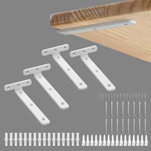 Alise White Shelf Brackets 6 Inch,Heavy Duty Floating Shelf Bracket Mounting Brackets,Hidden L Brackets for Shelves,Metal Decorative Shelf Brackets Wall Shelf Supports Brackets DIY,Pack of 4