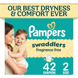 Pampers Swaddlers Diapers, Size 2 (10-22 lbs), 42 Count, Fragrance Free, Hypoallergenic, Absorbent, Pediatrician Recommended, Skin Safe